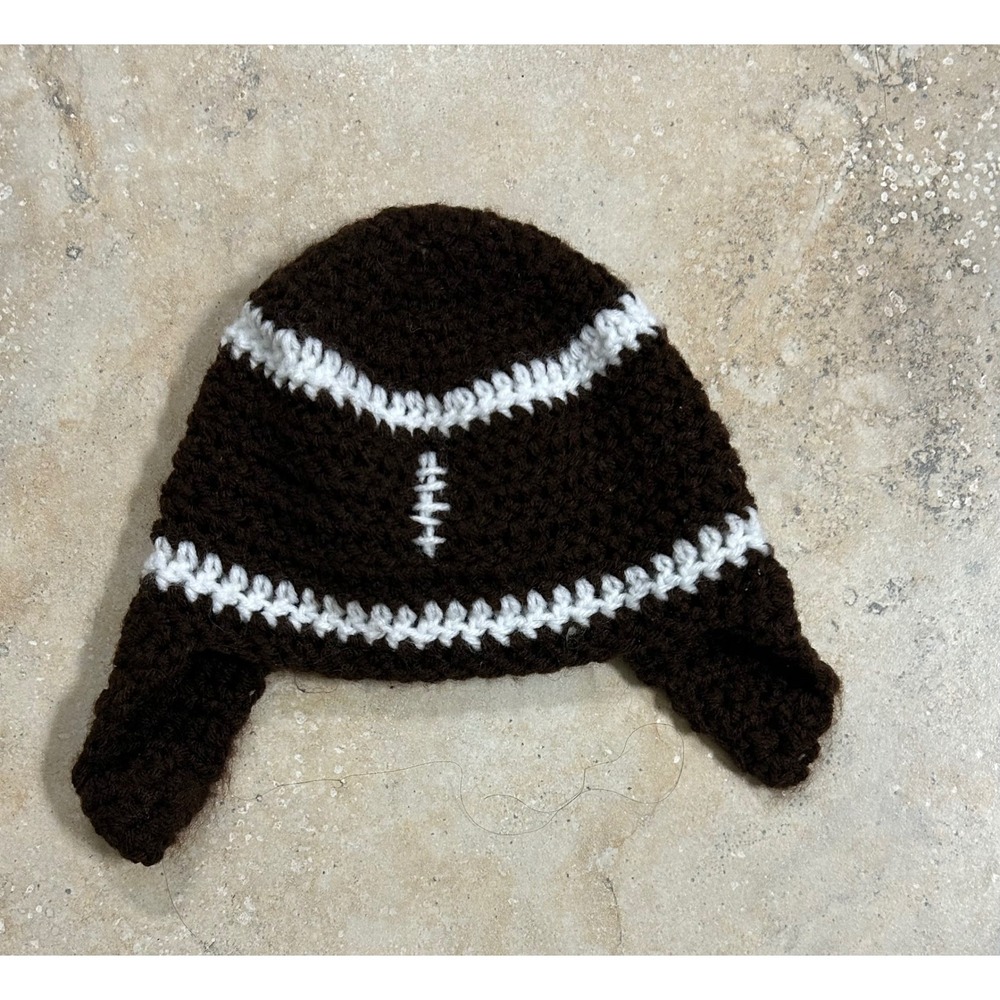 Crochet Football Hat with Ear Flaps - Baby / Toddler Photo‎ Prop